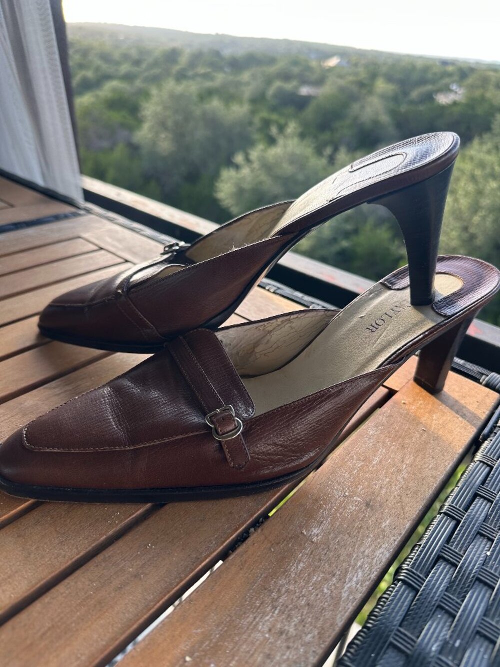 Ann Taylor Slides Mules Brown Leather 11